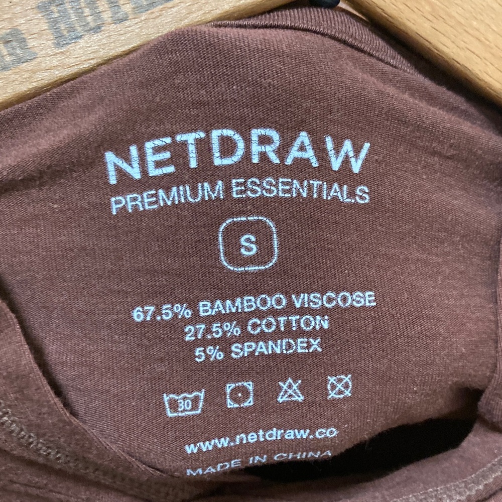 Netdraw BROWN Bamboo Long Sleeve Hoodie Tee Shirt thumbholes Lightweight sz S - Picture 6 of 6